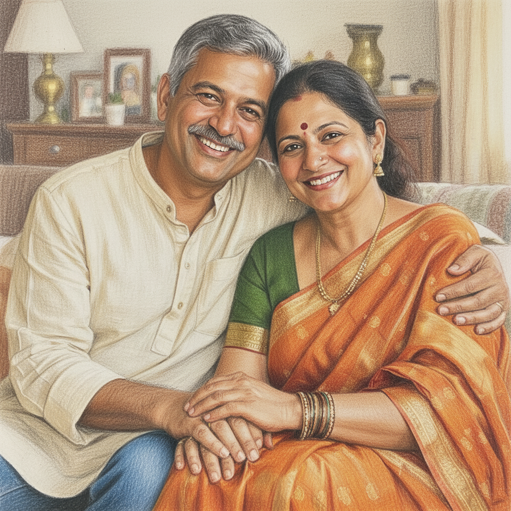 Family portrait in crayons after