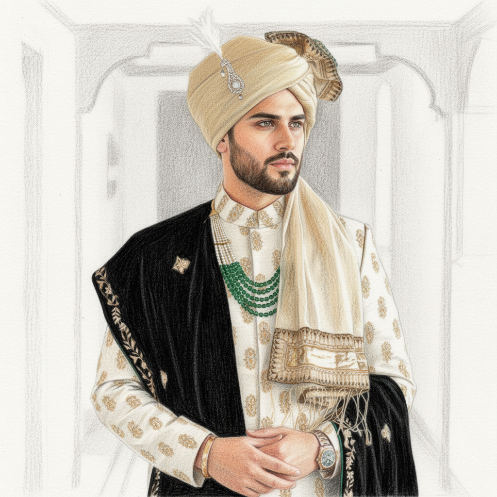 Groom in crayon style after