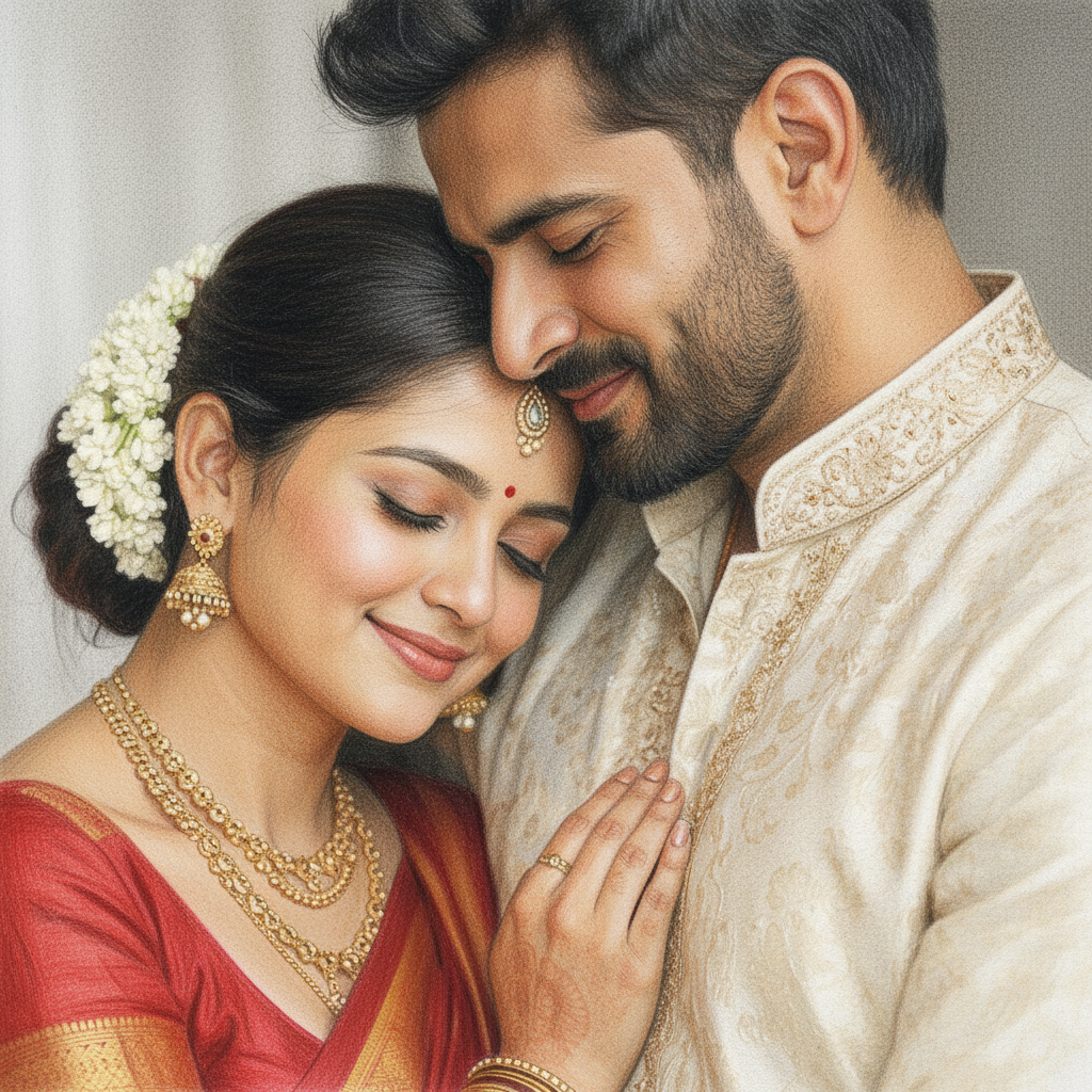 Couple in crayon art after